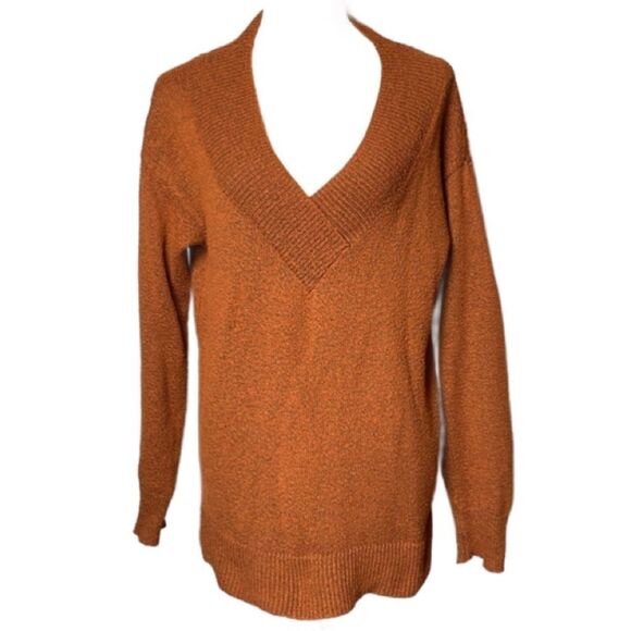 Ava & Vic Burnt Orange Cozy Knit Women's Pullover V-Neck Sweater (Size: 14) - Picture 10 of 11